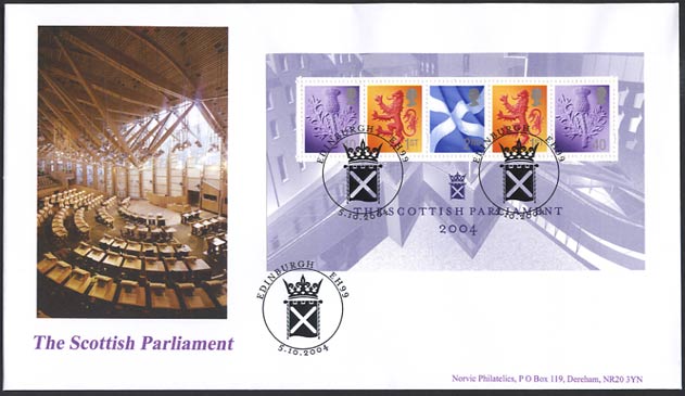 Norvic Philatelics exclusive fdc for Scottish Parliament miniature sheet