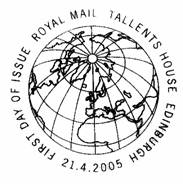 Philatelic Bureau postmark applied to World Heritage sites stamps issued by Royal Mail 21 April 2005