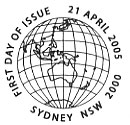 Sydney postmark applied to World Heritage sites stamps issued by Australia Post 21 April 2005