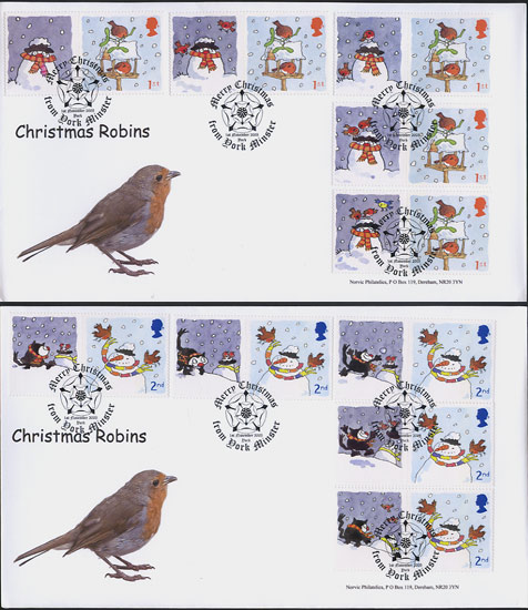 Norvic first day covers for 2005 Christmas Robin Smilers stamps