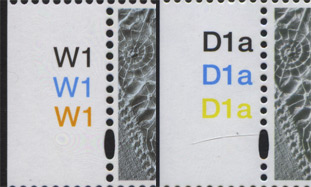2005 42p Northern Ireland stamp showing difference in ink colour, between the Walsall and De la Rue printings
