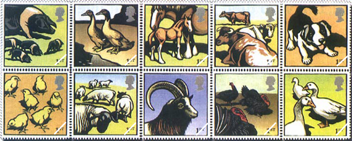 set of 10 stamps showing British farmyard animals to be issued 11 January 2005