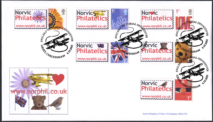 Norvic official first day cover for personalised greetings stamps issued 4 October 2005