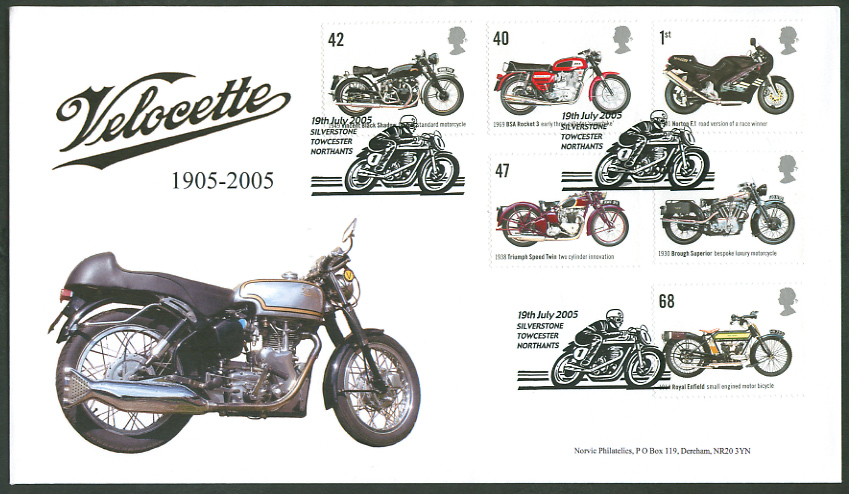Norvic Philatelics Velocette fdc for British motorcycles stamps