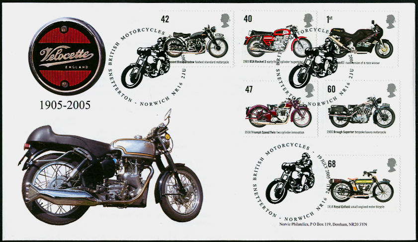 Norvic Philatelics Velocette fdc for British motorcycles stamps