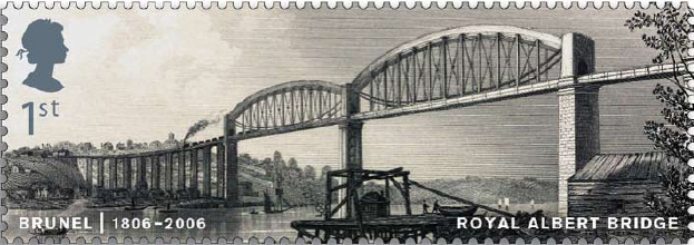 1st class stamp - the Royal Albert Bridge over the River Tamar.