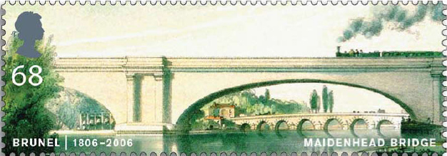 68p stamp showing Maidenhead railway bridge over the River Thames in Berkshire.