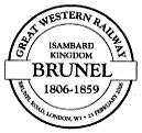 postmark, text: Great Western Railway, Isambard Kingdom Brunel, London.