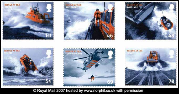 Set of 6 stamps on the theme 'Rescue at Sea'.