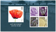 GB 'Lest We Forget' remembrance miniature sheet stamps 2008.