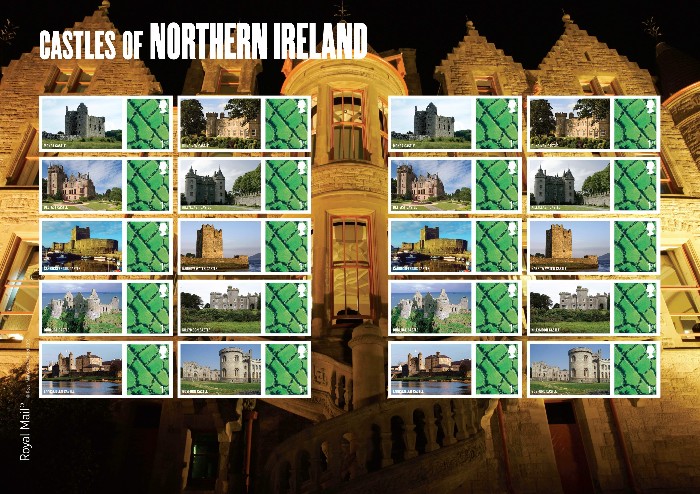 Northern Ireland Castles Smilers sheet of stamps.