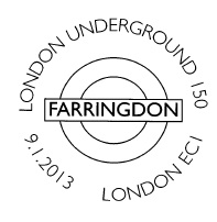 Postmark showing Farringdon Station nameplate.