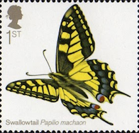 Stamp showing swallowtail butterfly.