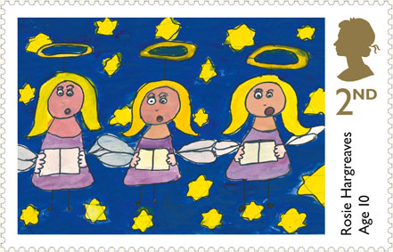 2nd class stamp showing singing angels.