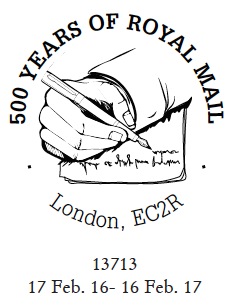 Postmark showing hand writing a letter.